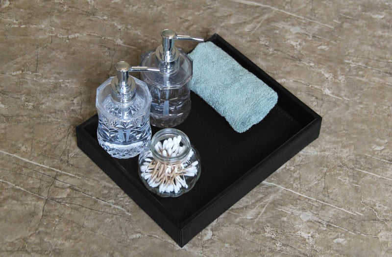 Vixdonos Valet Tray Nightstand Organizer Leather Catchall Tray for Perfume,Jewelry,Key and Remote on Counter or Dresser(Black) - Image 4